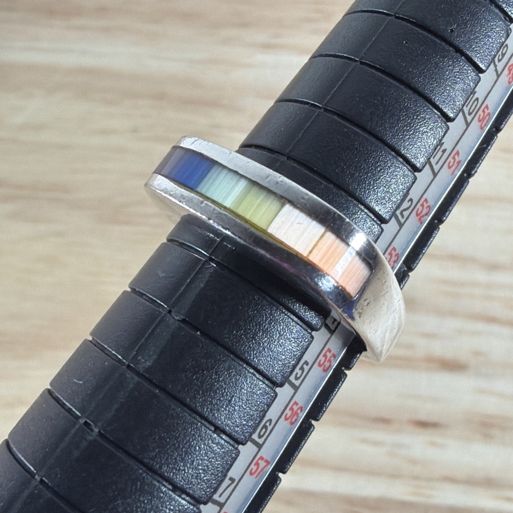 Vintage Sterling Silver 925 Pastel Stone Rainbow Inlay Square Band Ring Size 7